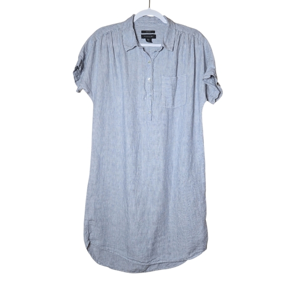 Tahari Pinstripe Linen Shirt Dress Sz Medium - Picture 2 of 8